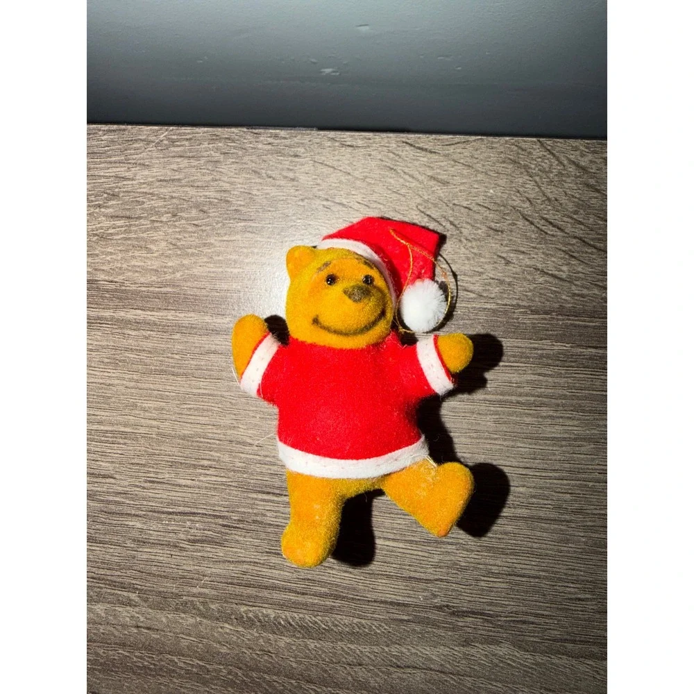 Vintage Disney Winnie the Pooh Christmas Ornament Santa Suit Flocked 3.5 Inch
